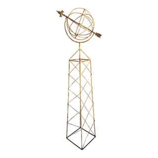 Late 20th Century Large Classical White Iron Armillary Sphere Garden Sculpture on Stand For Sale