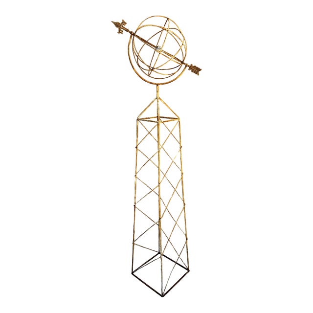 Late 20th Century Large Classical White Iron Armillary Sphere Garden Sculpture on Stand For Sale