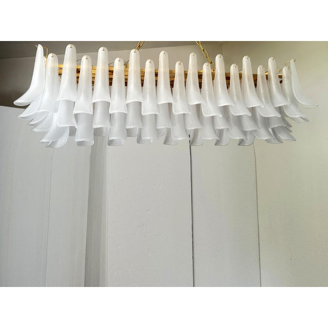 Glass Contemporary Modern Frosted "Selle" Murano Glass Rectangular Chandelier in Mazzega Style For Sale - Image 7 of 7