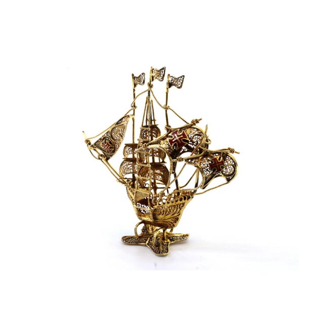 Metal Small Silver Caravel with Gilded Filigree For Sale - Image 7 of 9