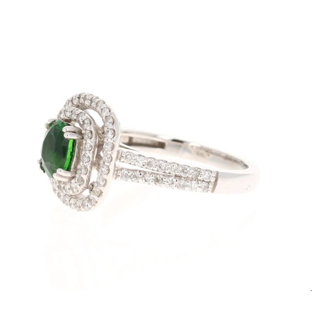 Contemporary 1.70 Carat Tsavorite Diamond 14 Karat White Gold Halo Engagement Ring, Size 7 For Sale - Image 3 of 5