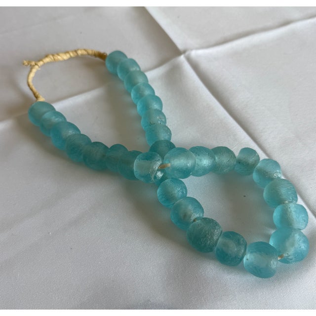 African Vintage Aqua Recycled Glass Beads – Strand For Sale - Image 3 of 3