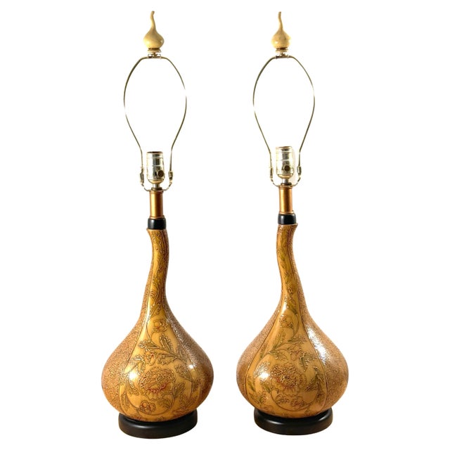 Royal Doulton English Aesthetic Movement Gourd Vases, Now as Lamps Attributed Doulton - a Pair For Sale - Image 4 of 11