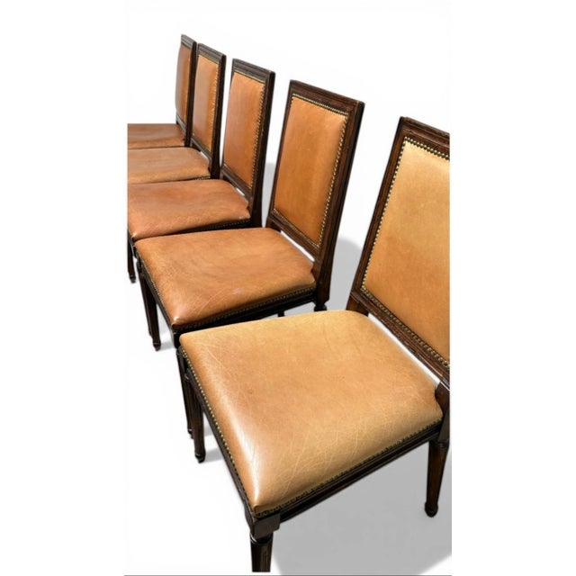 French Set of 10 Ralph Lauren Louis XVI Leather Dining Chairs For Sale - Image 3 of 6