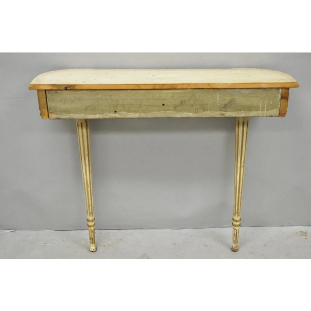 Vintage French Provincial Louis XVI Distress Cream Painted Wall Console Table For Sale - Image 13 of 15
