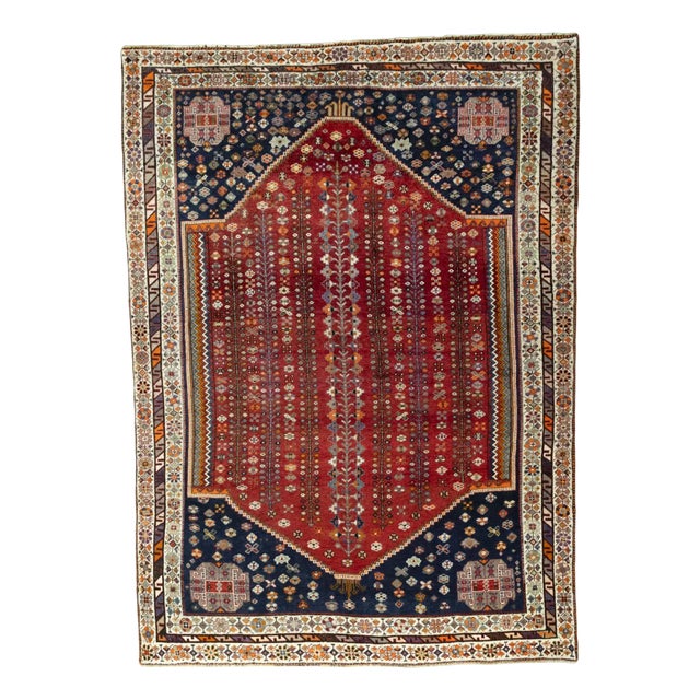 Hand-Knotted Shiraz Ghashghai Rug For Sale