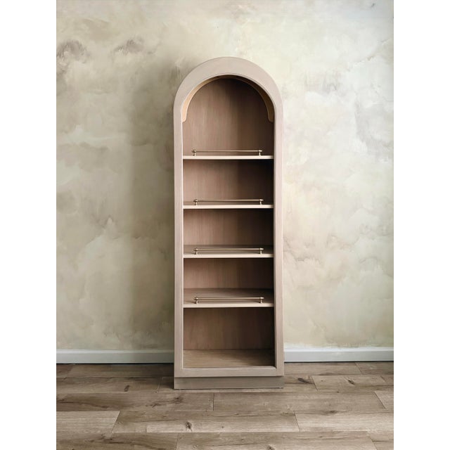 1970s Mid-Century Style Arched Display Cabinet With Brass Gallery Rails For Sale - Image 14 of 14