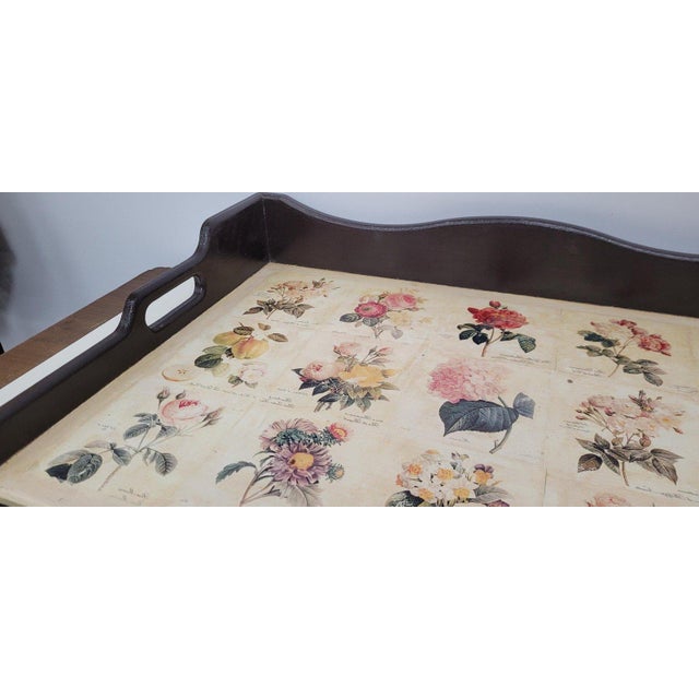 1920 Botanical Wood Butler Serving Tray Large Floral English Country Decor For Sale - Image 6 of 13