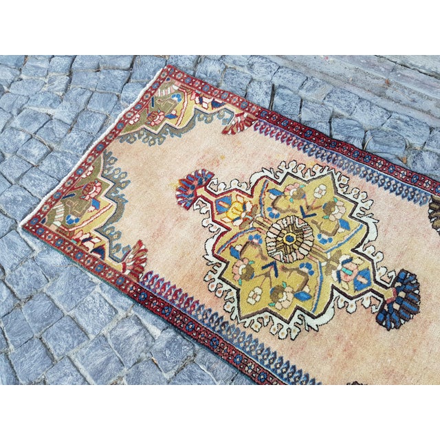 Vintage Distressed Hand-Knotted Oushak Rug-2′5″ × 4′6″ For Sale - Image 4 of 6