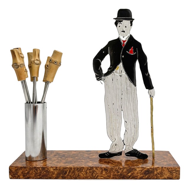 1930s Sudre Art Deco Charlie Chaplin Tramp Cocktail Hors d'Oeuvres Picks Set, Unsigned- 7 Pieces For Sale