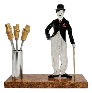 1930s Sudre Art Deco Charlie Chaplin Tramp Cocktail Hors d'Oeuvres Picks Set, Unsigned- 7 Pieces