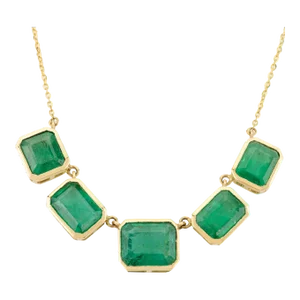 18k Yellow Gold Bezel Set Emerald Gemstone Chain Necklace