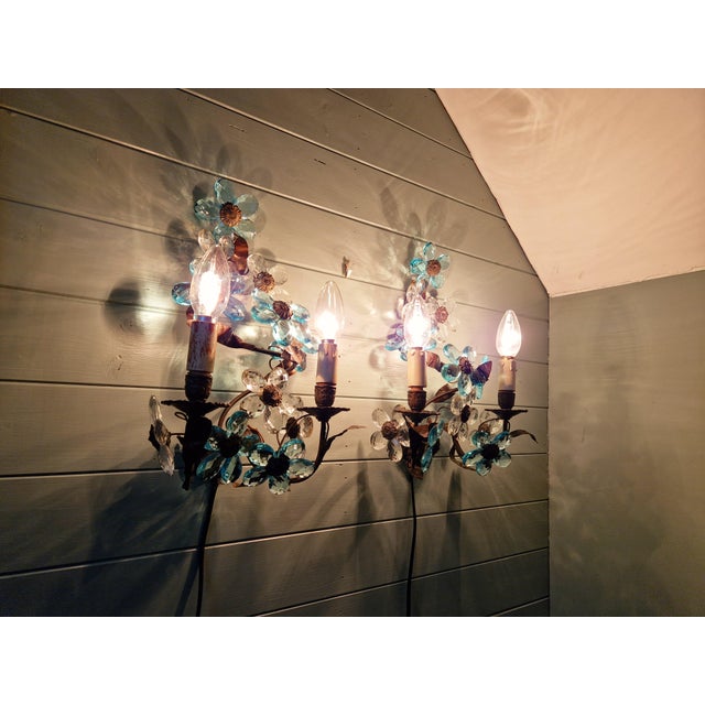 Murano Crystal Floral Wall Sconces, 1950s, Set of 2 For Sale - Image 14 of 15