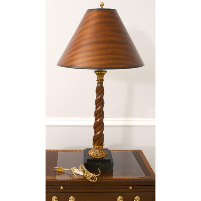 Age: Approx: 15 Years Old Details: Unique Wood Shade Quality Construction Marble Overlay Base w. Bronze Design Un-Marked...