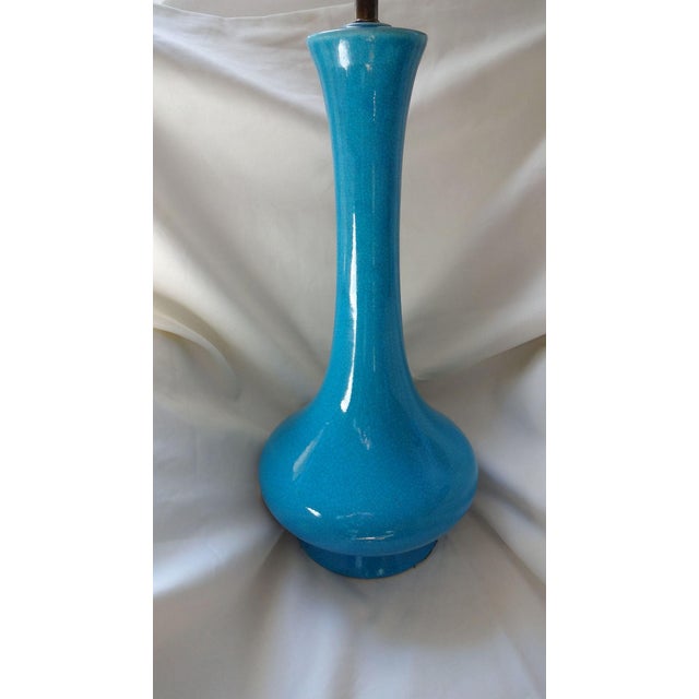 Sky Blue MCM Azure Ceramic Crackle Glaze Lamp For Sale - Image 8 of 8