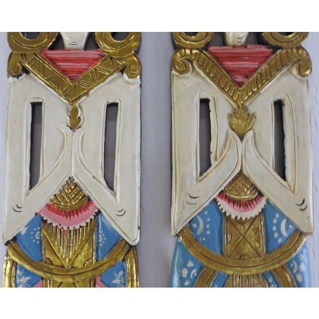 Pair of Indonesian Carved and Painted Plaques For Sale In Nashville - Image 6 of 9