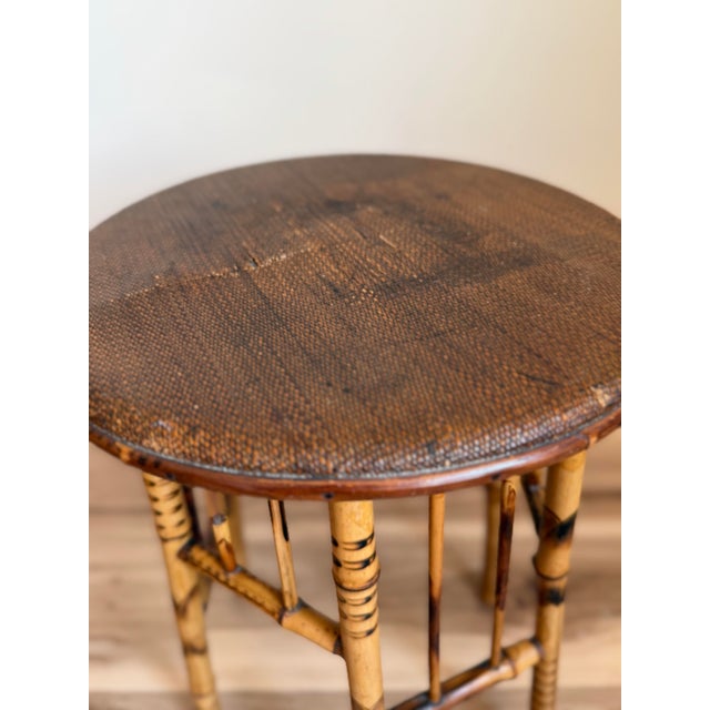 Antique English Tortoiseshell Bamboo Side Table, Woven Rush Top For Sale - Image 10 of 12