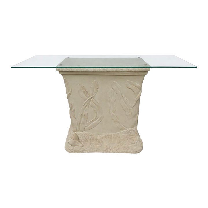 Vintage Sculptural Plaster Console Table With a Glass Top | Chairish