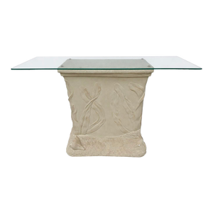 Vintage Sculptural Plaster Console Table With a Glass Top