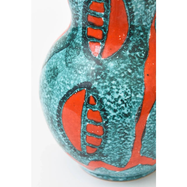 Bitossi Vintage Abstract Ceramic Pitcher With Handle Turquoise, Teal Turquoise, Orange, White, Italy For Sale - Image 4 of 9