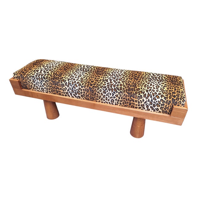 Bench with Conical Legs and Animalier Fabric from Artigianato Italiano, 2000s For Sale