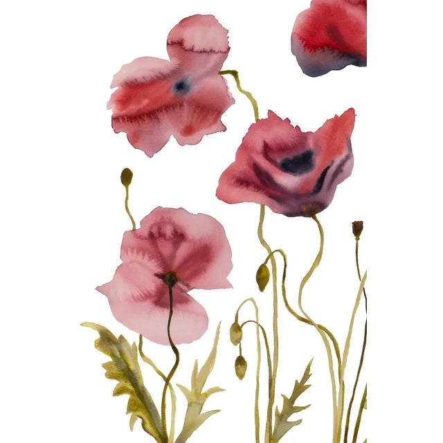 Contemporary "Poppies No. 3" Contemporary Original Botanical Flowers Watercolor Painting by Elizabeth Becker For Sale - Image 3 of 3