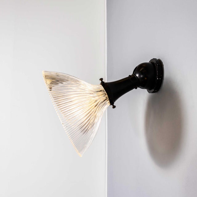 Vintage Black Holophane Prismatic Glass Adjustable Lamp, 1940s For Sale - Image 6 of 11