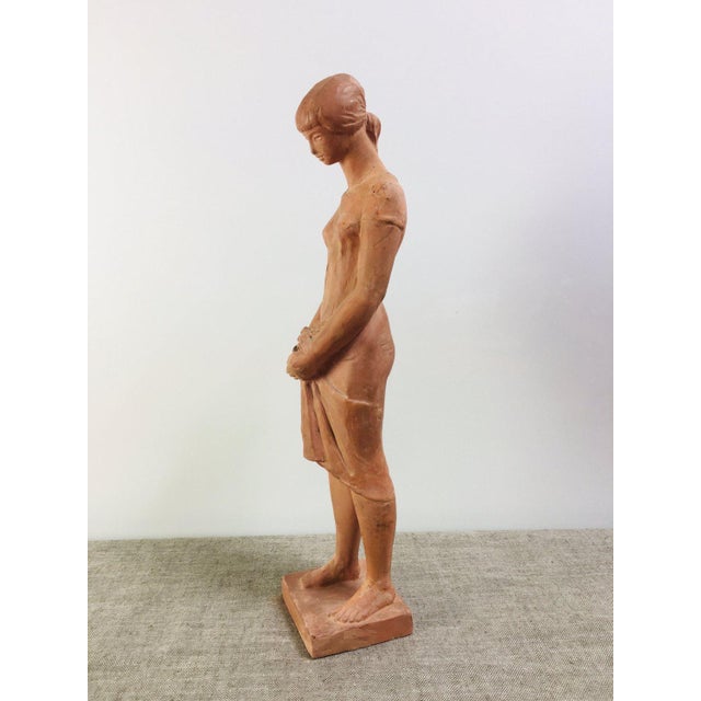 Ceramic Modern Terracotta Female Figurine with Flowers from László Deák, 1960s For Sale - Image 7 of 10