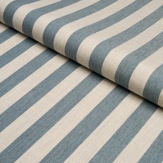 Schumacher Hanson Indoor/Outdoor Stripe Fabric In Teal For Sale
