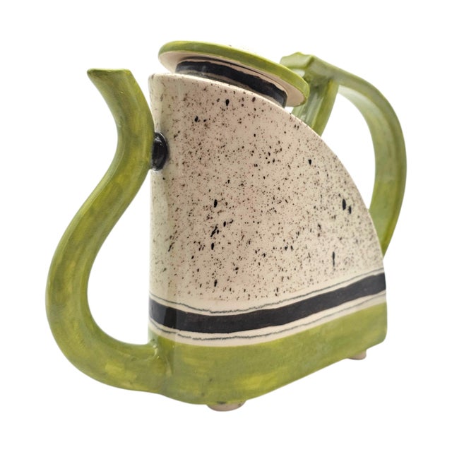 Signed D. Kite Postmodern Studio Ceramic Teapot Green Speckle 7.5" For Sale - Image 9 of 13