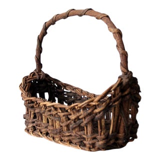 Vintage Woven Twig Basket For Sale