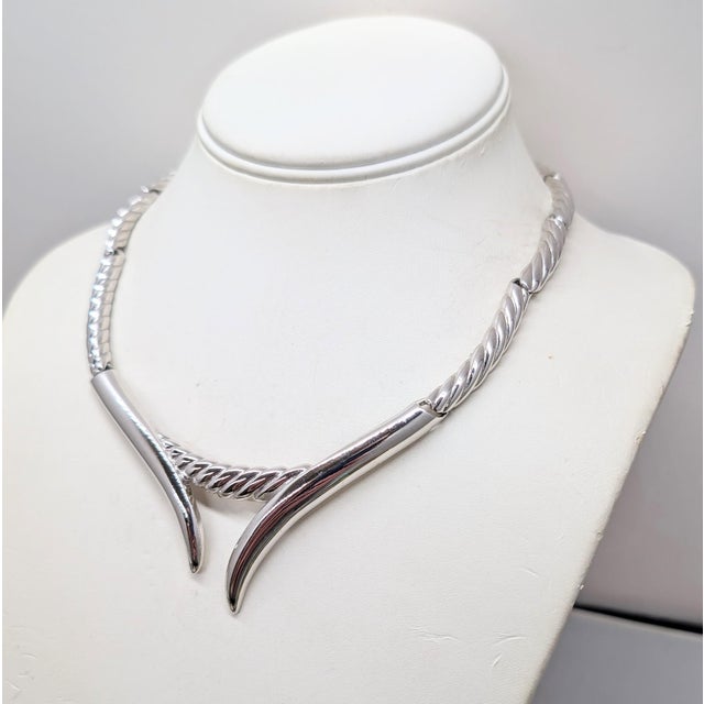 Silver Vintage 1970s Signed Monet Rhodium Plated Tubular Necklace For Sale - Image 8 of 11