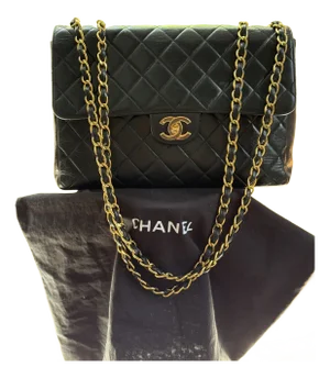 1990s Chanel Vintage Jumbo Single Flap Quilted Lambskin 24k Plated CC Logo