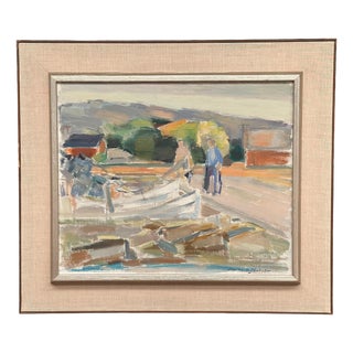 Anders A. Jönsson, Marina, 1950s, Oil Painting on Canvas, Framed For Sale