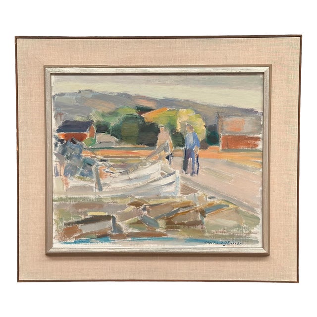 Anders A. Jönsson, Marina, 1950s, Oil Painting on Canvas, Framed For Sale