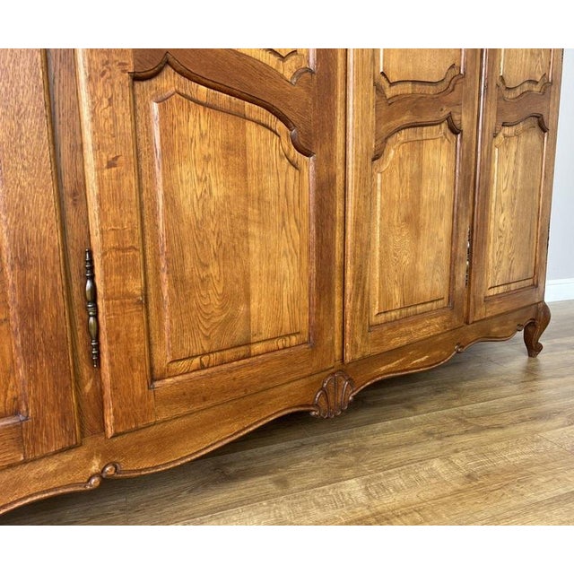 Brown Vintage French Louis XVI Style Carved Oak 4-Door Armoire For Sale - Image 8 of 10