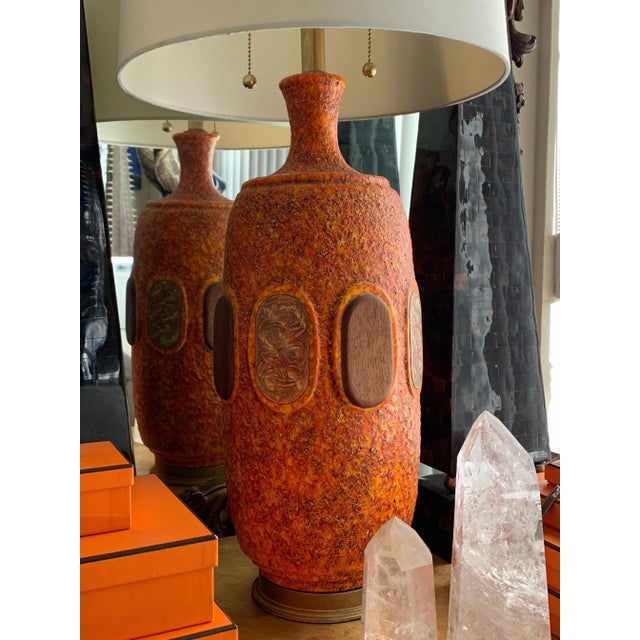 The Marbro Lamp Company Orange Lava Glazed Ceramic Lamps - a Pair For Sale - Image 4 of 13