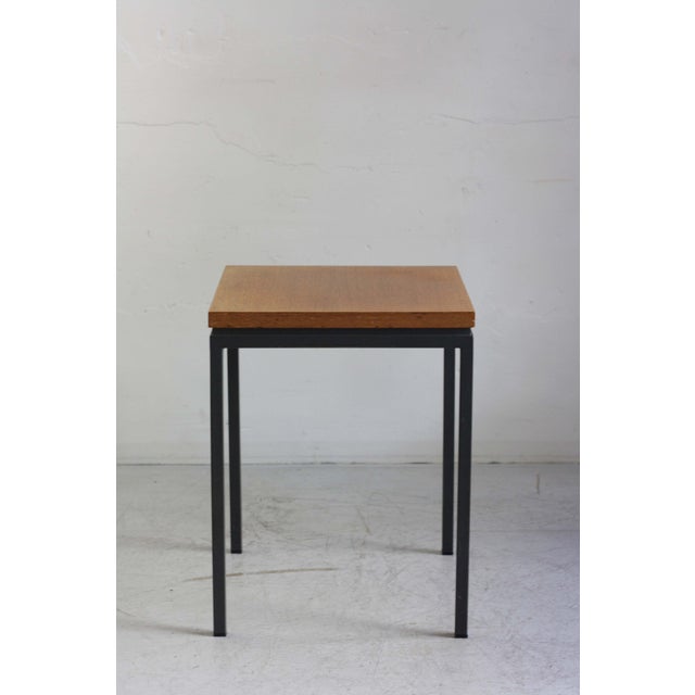 Wood Small Square Side Table in Tubular Steel and Teak, 1960s For Sale - Image 7 of 7