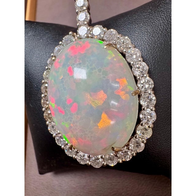 52 Carat Oval Ethiopian Opal & Diamond Pendant 14 Karat White Gold Necklace For Sale - Image 11 of 18