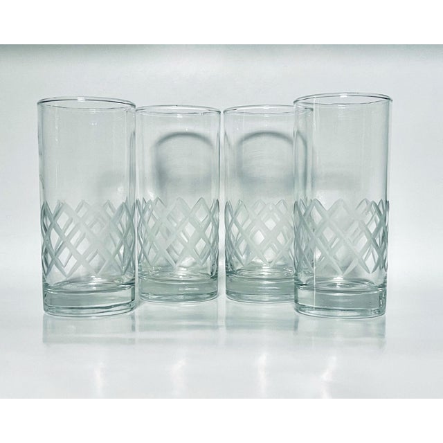 1940’s Frosted Latticework Tumblers - Set of Four For Sale - Image 9 of 9