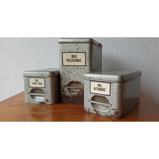 1950s Vintage Metal Pharmacy Containers, 1950s, Set of 3 For Sale - Image 5 of 16
