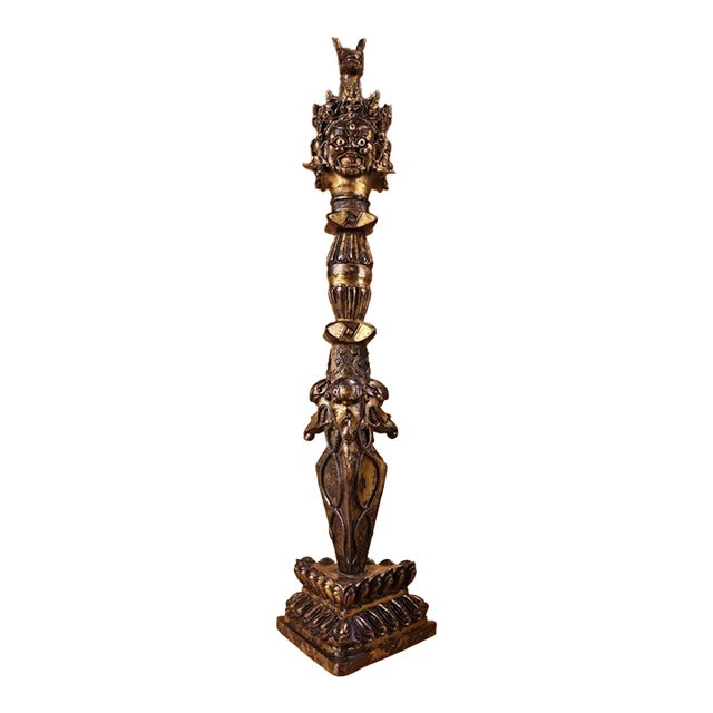 Monumental Vintage Gilt Bronze Phurba Dagger - Tibetan Mahakala / Hayagriva Ritual Dagger, 26" For Sale