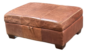 Rustic Leather Storage Ottoman, Cognac