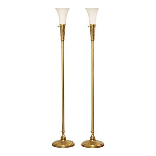 Stiffel Vintage Brass Torchiere Floor Lamps - A Pair For Sale