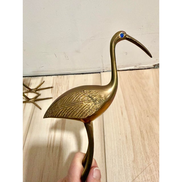 Brass Brass Crane Figurines With Blue Glass Eyes - A Pair For Sale - Image 8 of 8