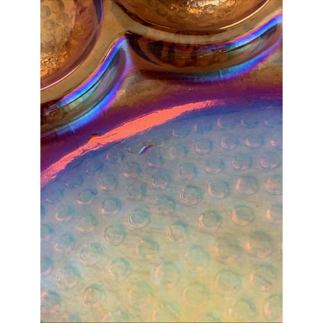 Vintage Indiana Glass Iridescent Gold Carnival Deviled Egg Platter or Relish Plate For Sale In Seattle - Image 6 of 12