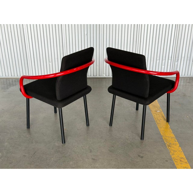 1990s 1990s Set of 2 Ettore Sottsass Mandarin Chairs by Knoll - Black + Red Post Modern For Sale - Image 5 of 10