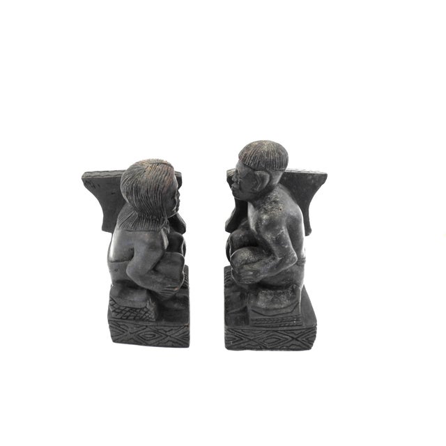 1920s Antique Paiwan Aboriginal Man and Woman Hand-Carved Bookends - a Pair For Sale - Image 5 of 11