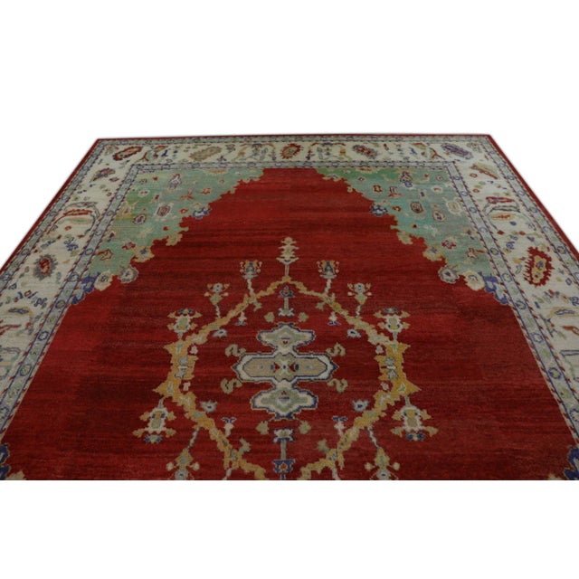 Tribal 1960s Green & Red Wool Oushak Rug For Sale - Image 3 of 6