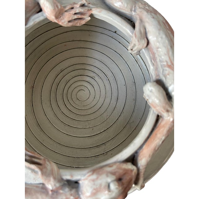 Mid 20th Century Artisan Sculpted Ceramic Pottery Lizard Motif Bowl, Signed For Sale - Image 9 of 10
